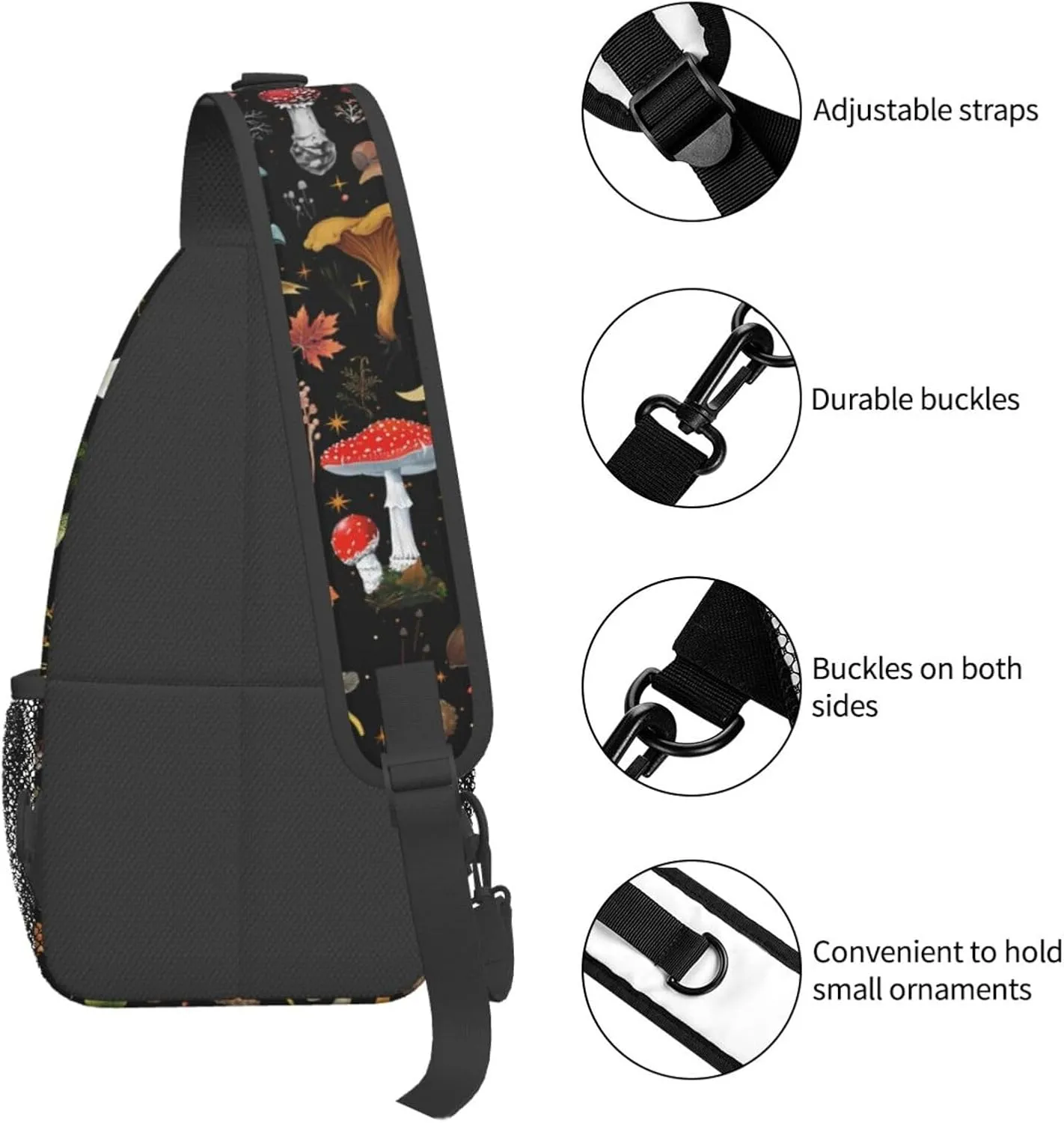 Mushroom Sling Bag Crossbody Travel Hiking Backpack Daypack Mushroom Gifts for Women Men Unisex,Shoulder Chest Bags Cycling Gym