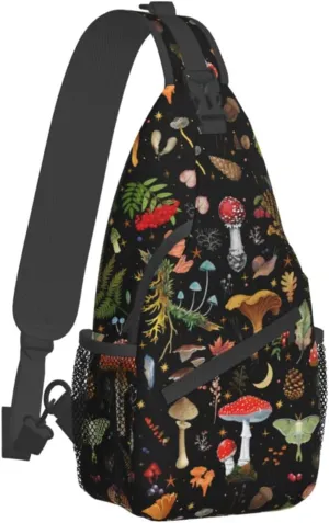 Mushroom Sling Bag Crossbody Travel Hiking Backpack Daypack Mushroom Gifts for Women Men Unisex,Shoulder Chest Bags Cycling Gym