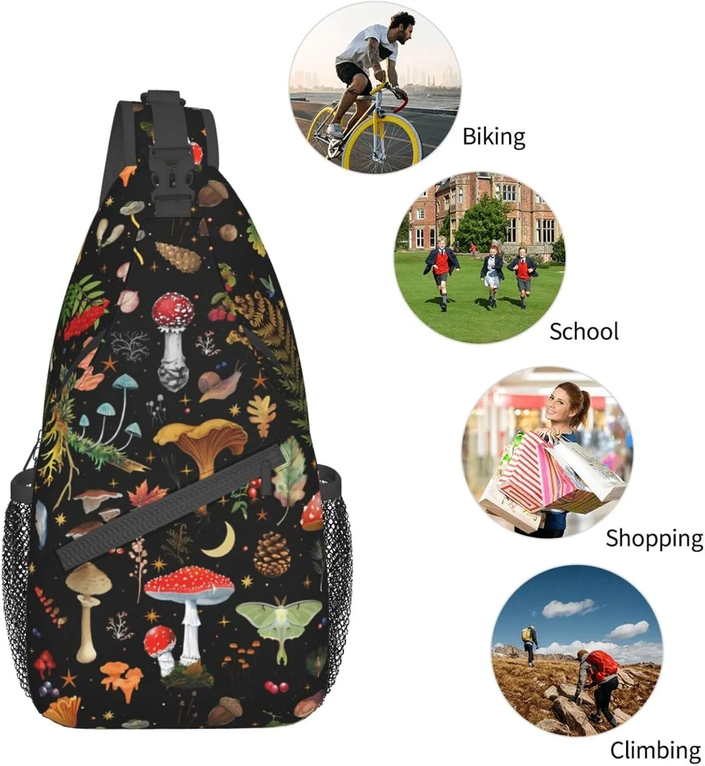 Mushroom Sling Bag Crossbody Travel Hiking Backpack Daypack Mushroom Gifts for Women Men Unisex,Shoulder Chest Bags Cycling Gym