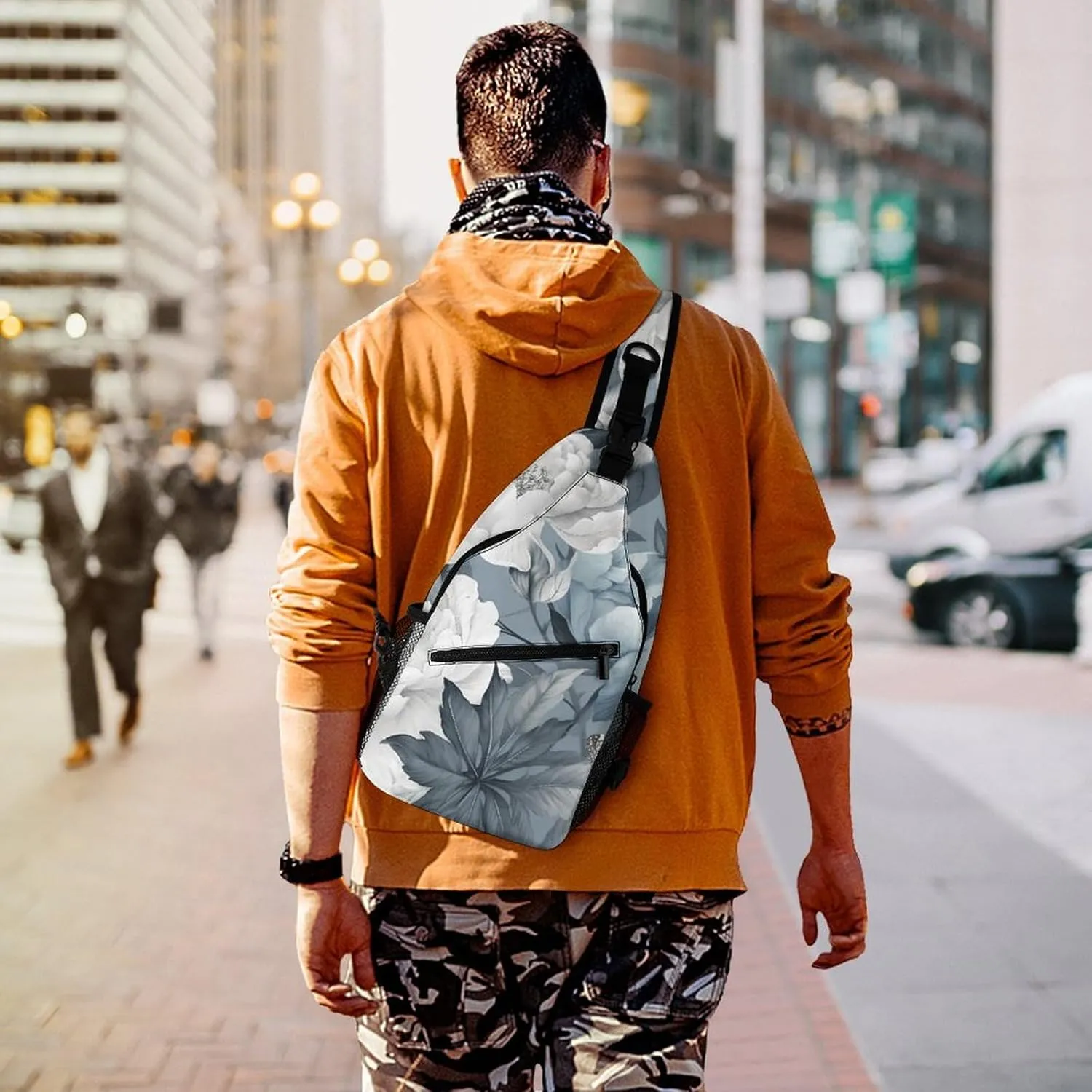 Mustard Yellow And Brown Sling Bag Lightweight Crossbody Chest Pack Travel Shoulder Bag with Adjustable Strap