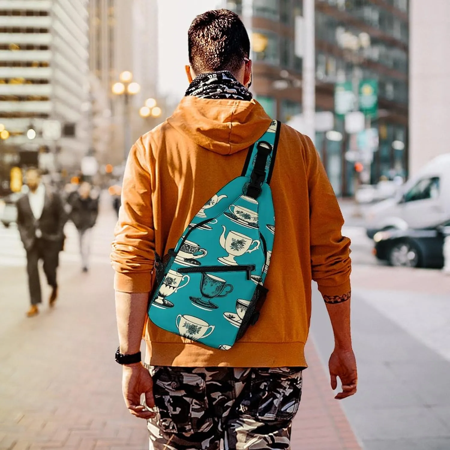 Mustard Yellow And Brown Sling Bag Lightweight Crossbody Chest Pack Travel Shoulder Bag with Adjustable Strap