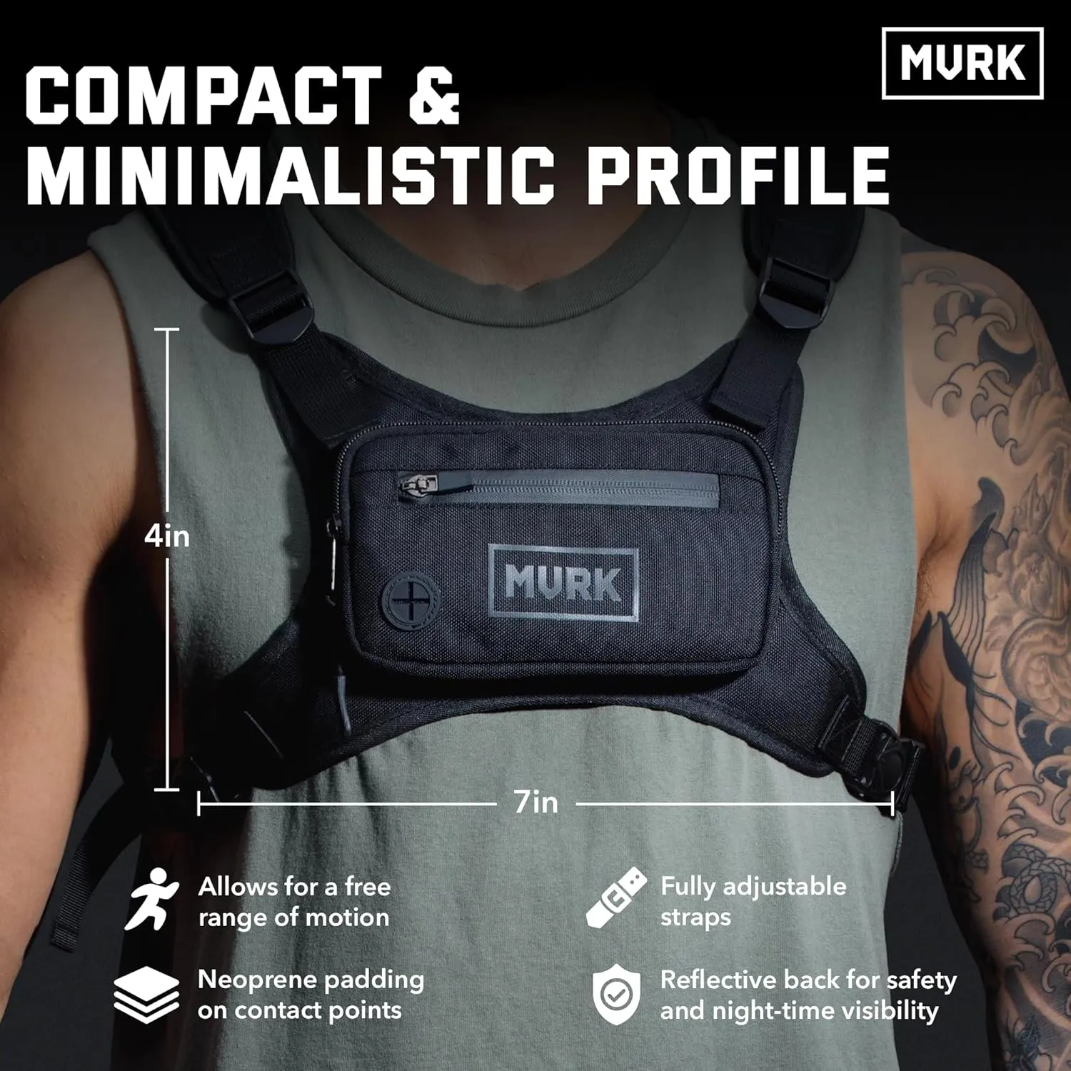 MVRK Water Resistant Chest Pack - Running Vest for Workouts, Running Phone Holder Extra Storage, Lightweight Running Pack