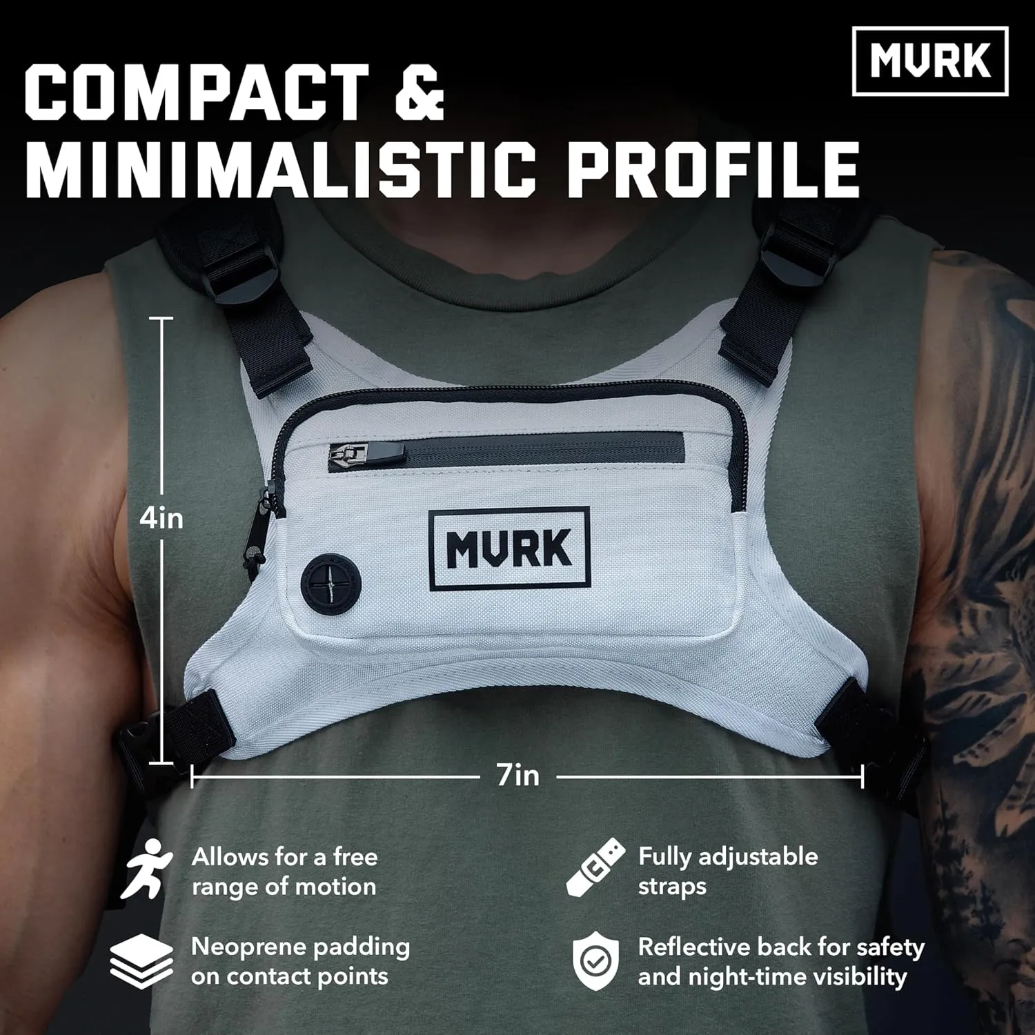 MVRK Water Resistant Chest Pack - Running Vest for Workouts, Running Phone Holder Extra Storage, Lightweight Running Pack