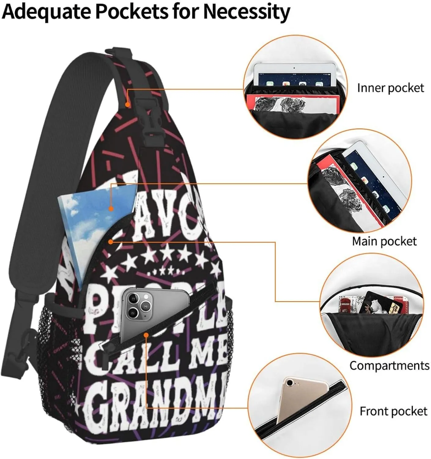 My Favorite People Call Me Grandma Small Crossbody Backpack Sling Bag For Men Women Mini One Shoulder Chest Bags Gym Sport Travel Hiking Daypack