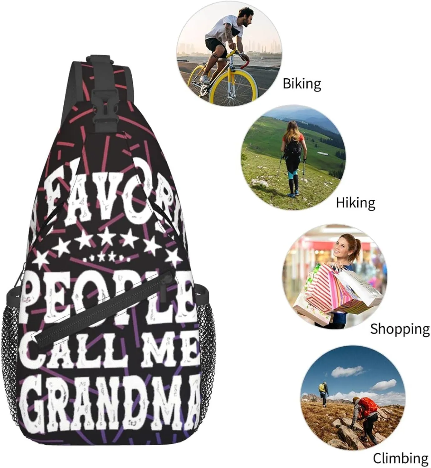 My Favorite People Call Me Grandma Small Crossbody Backpack Sling Bag For Men Women Mini One Shoulder Chest Bags Gym Sport Travel Hiking Daypack