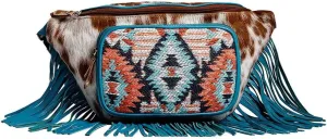 Myra Bag Fanny Pack for Women - Western Upcycled Hairon & Leather Tassel Waist Pack Bag Tonga Ridge Blue