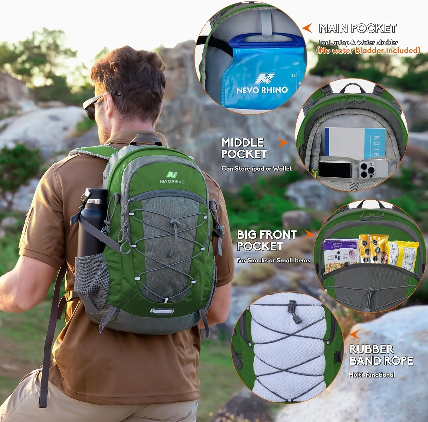 N NEVO RHINO Hiking Backpack 25L/35L Water Resistant Outdoor Day Pack, Lightweight Travel Small Backpack for Men Women