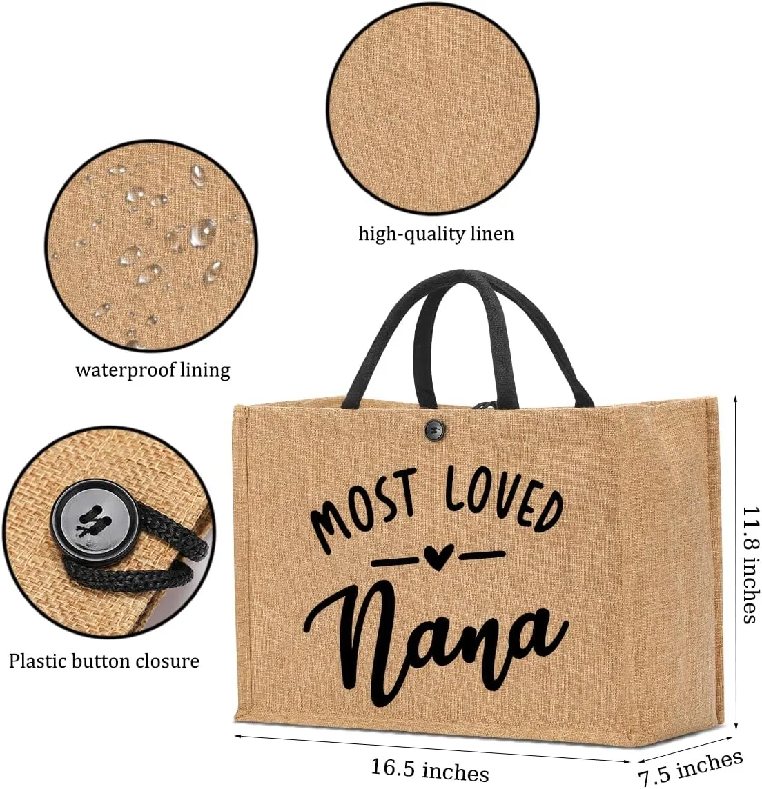 Nanny Mama Mom Memaw Abuela Granny Mimi Aunt Grandma Nana Gigi Gifts Burlap Tote Bag for Women Lady