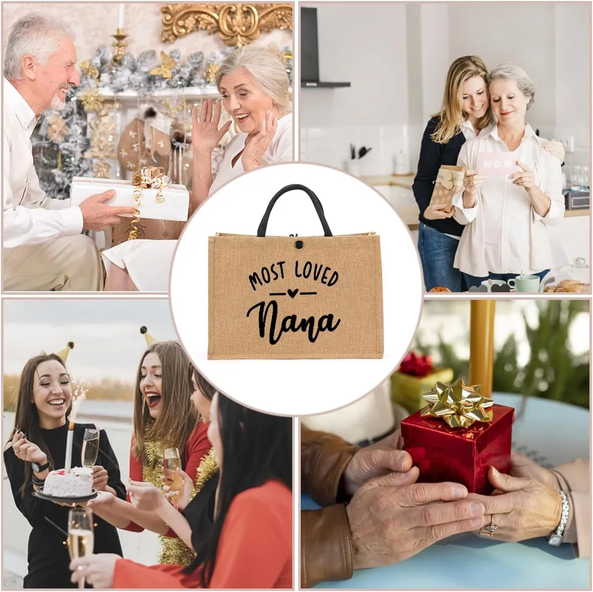 Nanny Mama Mom Memaw Abuela Granny Mimi Aunt Grandma Nana Gigi Gifts Burlap Tote Bag for Women Lady