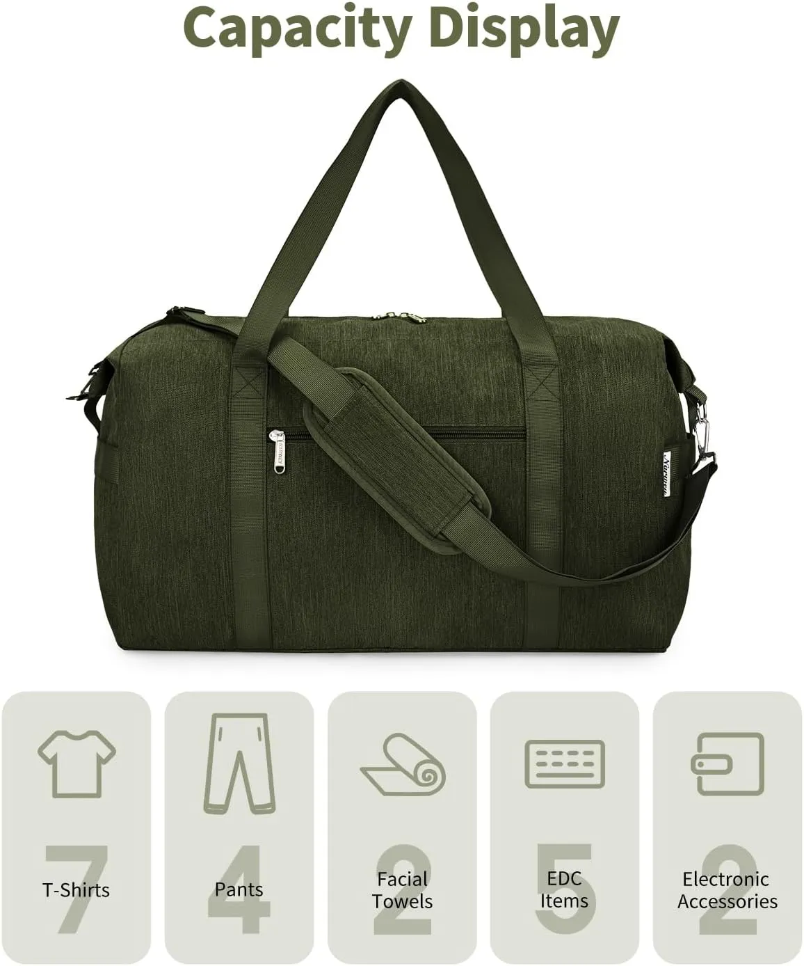 Narwey Carry on luaggage 22x14x9 Airlines Approved Foldable Carry on Bag Travel Duffel Packable Duffle with Wet Pocket Overnight for Women and Men 40L (Army Green)