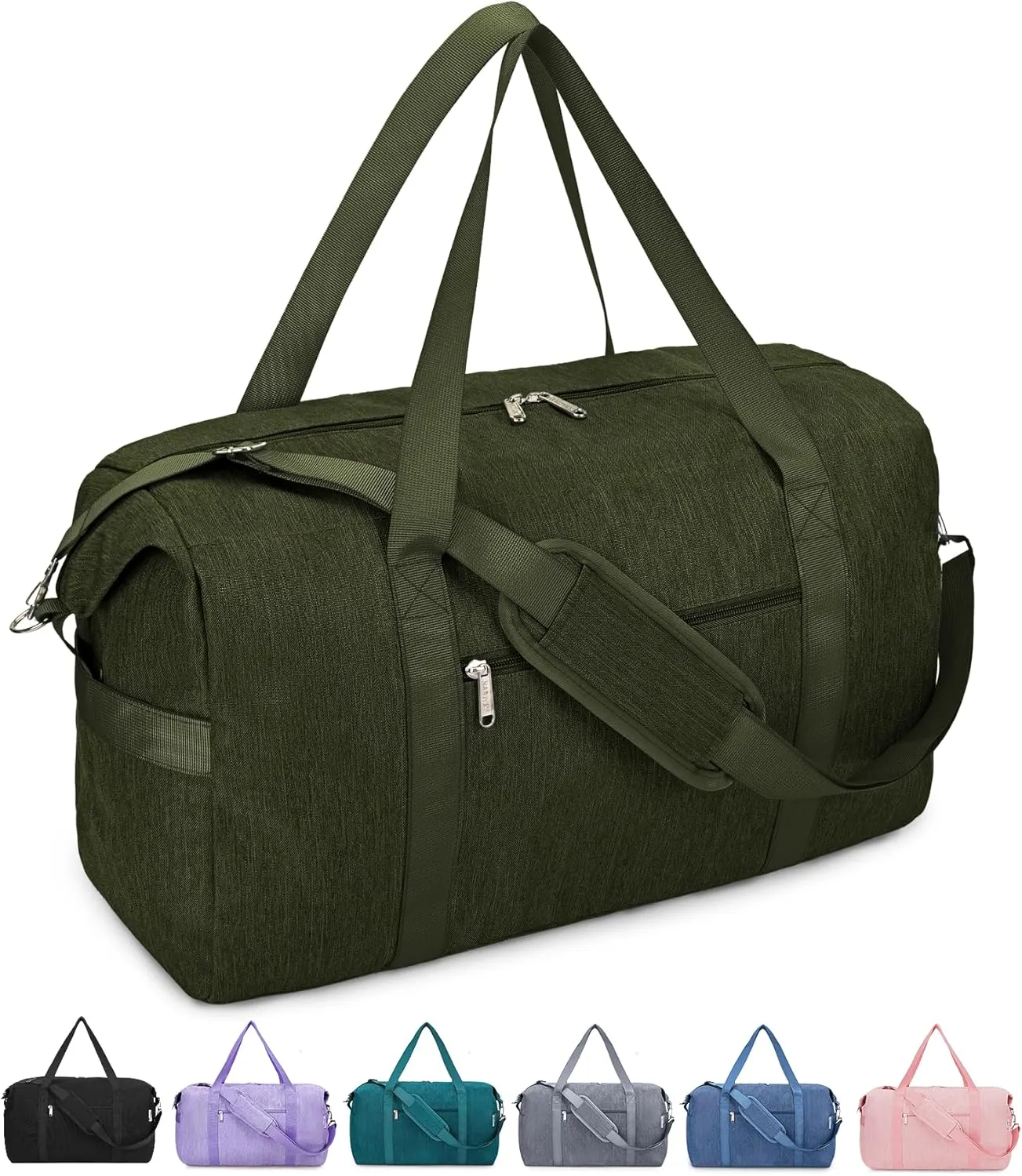 Narwey Carry on luaggage 22x14x9 Airlines Approved Foldable Carry on Bag Travel Duffel Packable Duffle with Wet Pocket Overnight for Women and Men 40L (Army Green)