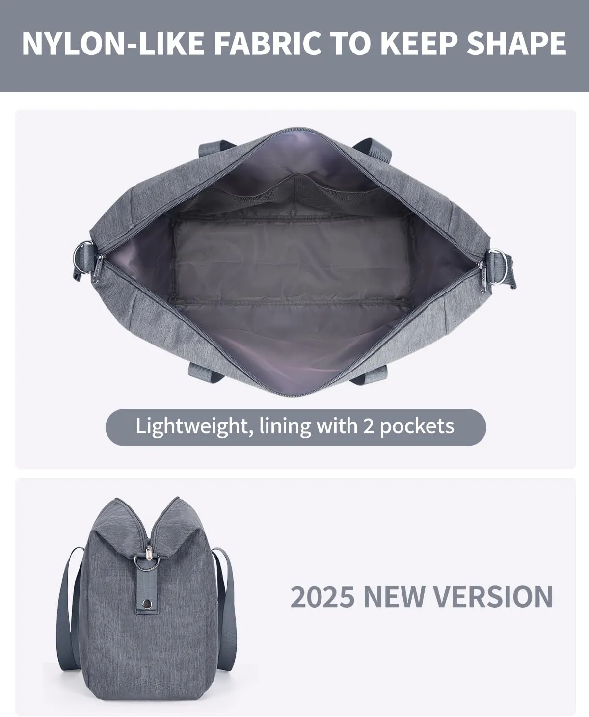 Narwey For Spirit Airlines Personal Item Bag 18x14x8 Foldable Duffle Bag for Travel Packable Duffel Bag for Traveling Carry on Bag for Airplanes Underseat Overnight for Women and Men (Grey)