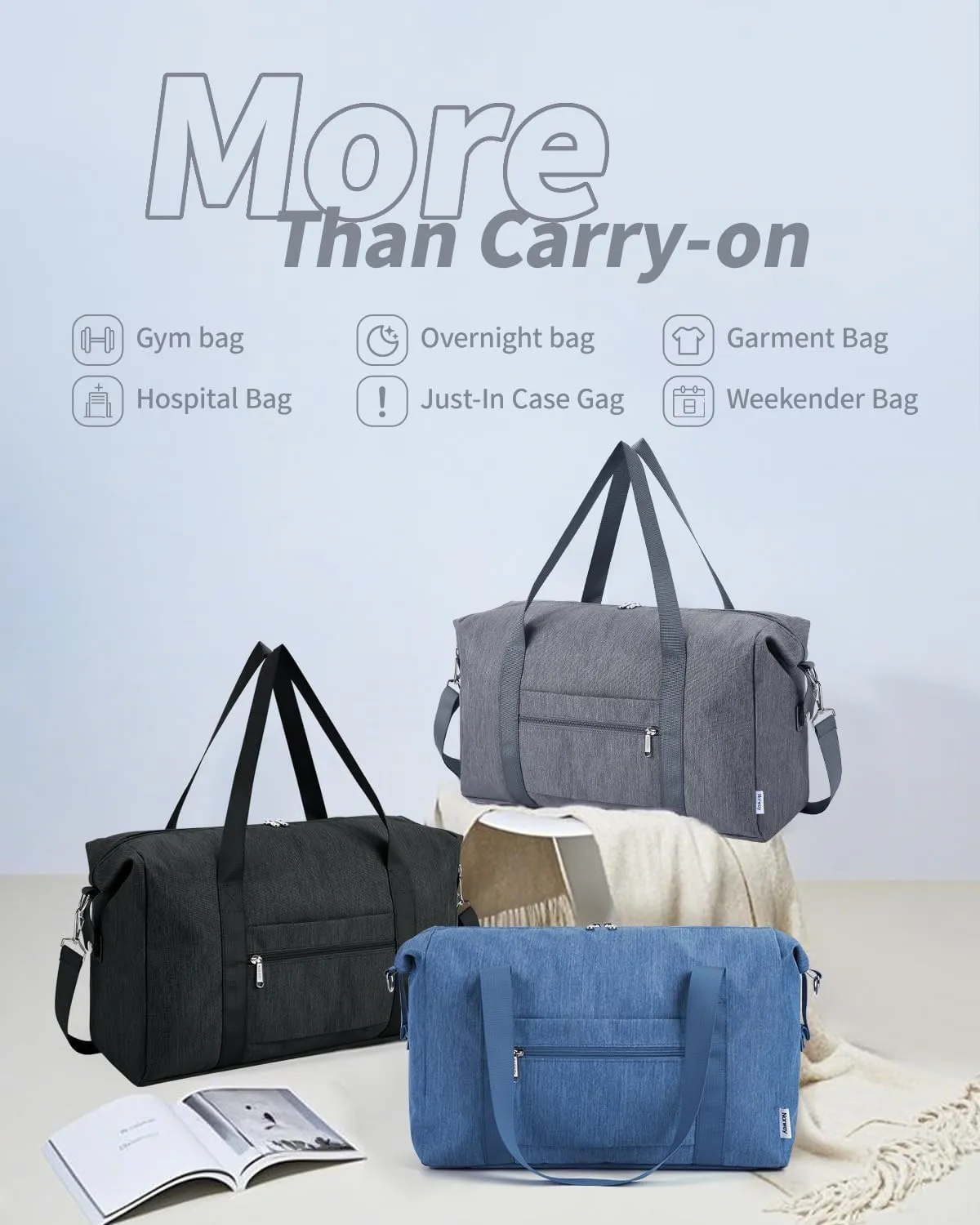 Narwey For Spirit Airlines Personal Item Bag 18x14x8 Foldable Duffle Bag for Travel Packable Duffel Bag for Traveling Carry on Bag for Airplanes Underseat Overnight for Women and Men (Grey)