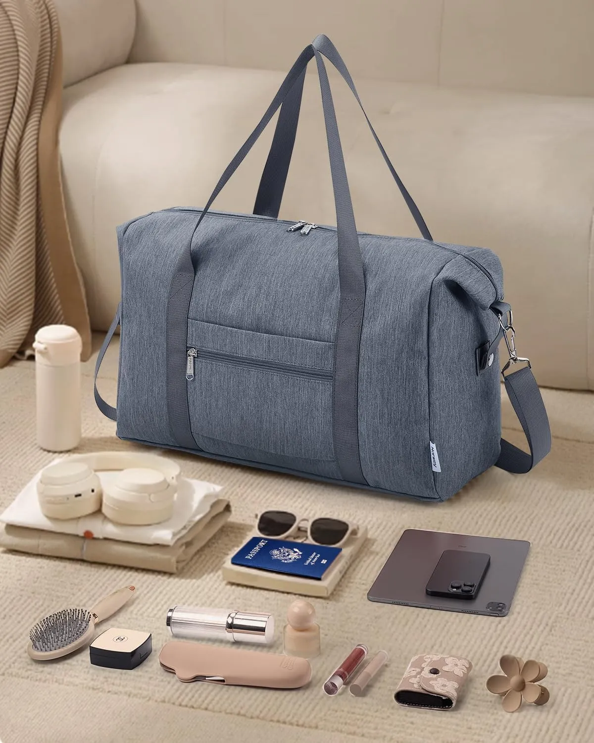 Narwey For Spirit Airlines Personal Item Bag 18x14x8 Foldable Duffle Bag for Travel Packable Duffel Bag for Traveling Carry on Bag for Airplanes Underseat Overnight for Women and Men (Grey)
