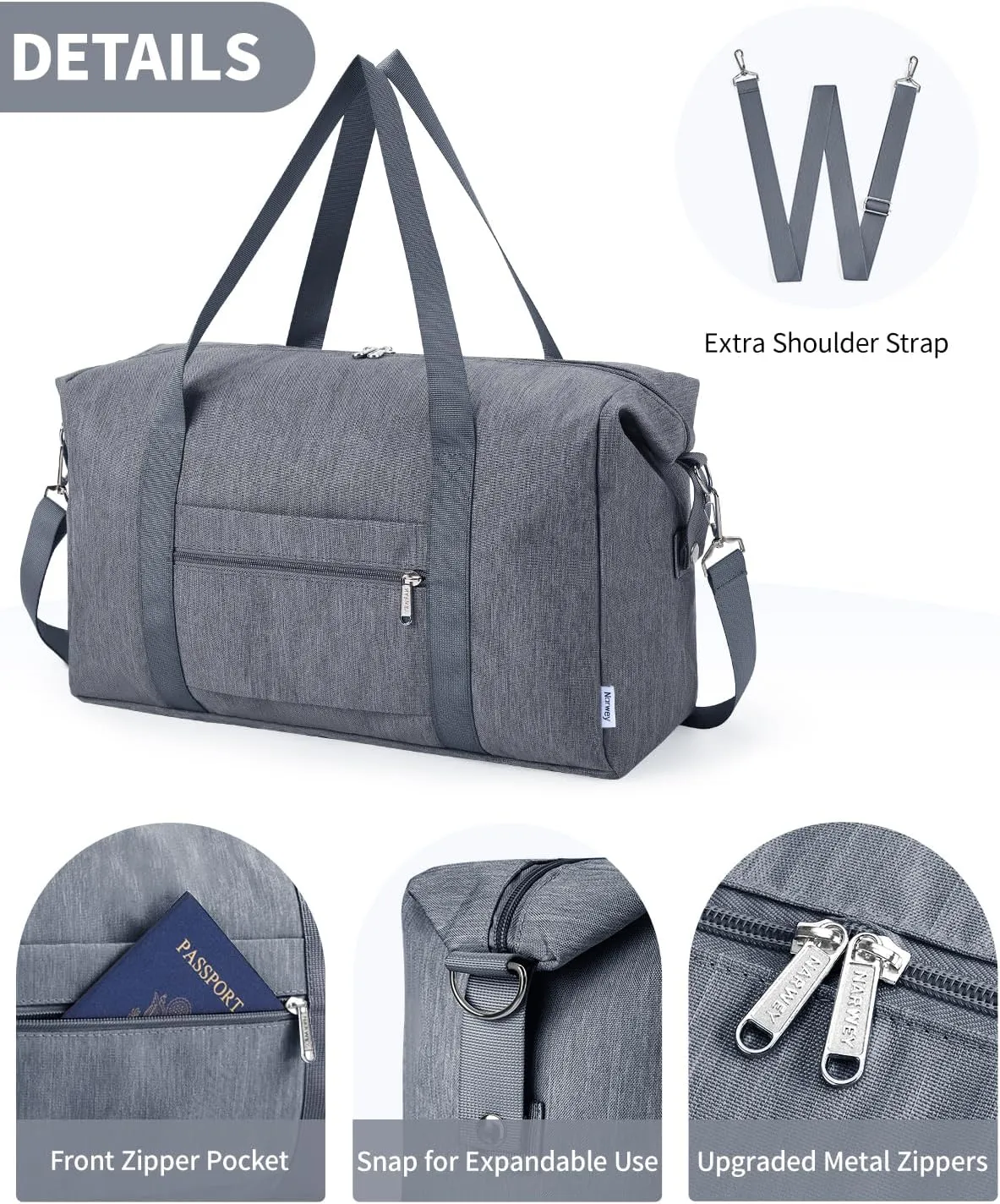 Narwey For Spirit Airlines Personal Item Bag 18x14x8 Foldable Duffle Bag for Travel Packable Duffel Bag for Traveling Carry on Bag for Airplanes Underseat Overnight for Women and Men (Grey)