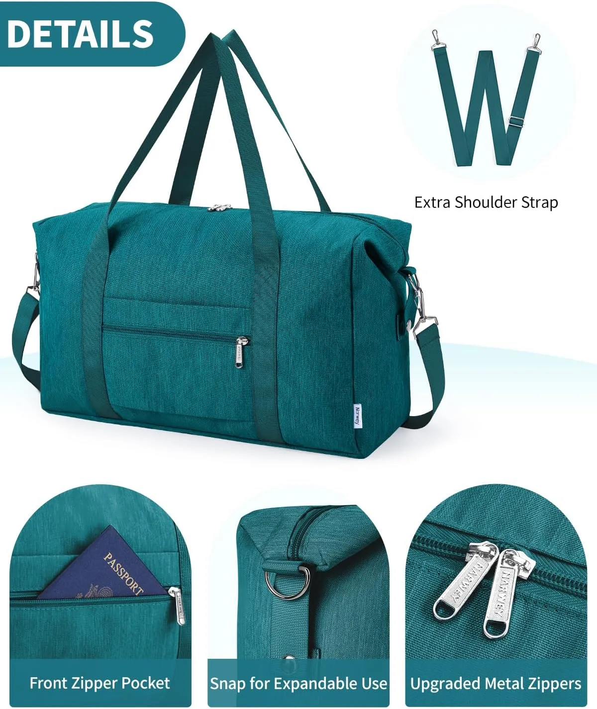 Narwey For Spirit Airlines Personal Item Bag 18x14x8 Foldable Duffle Bag for Travel Packable Duffel Bag for Traveling Carry on Bag for Airplanes Underseat Overnight for Women and Men (Teal)