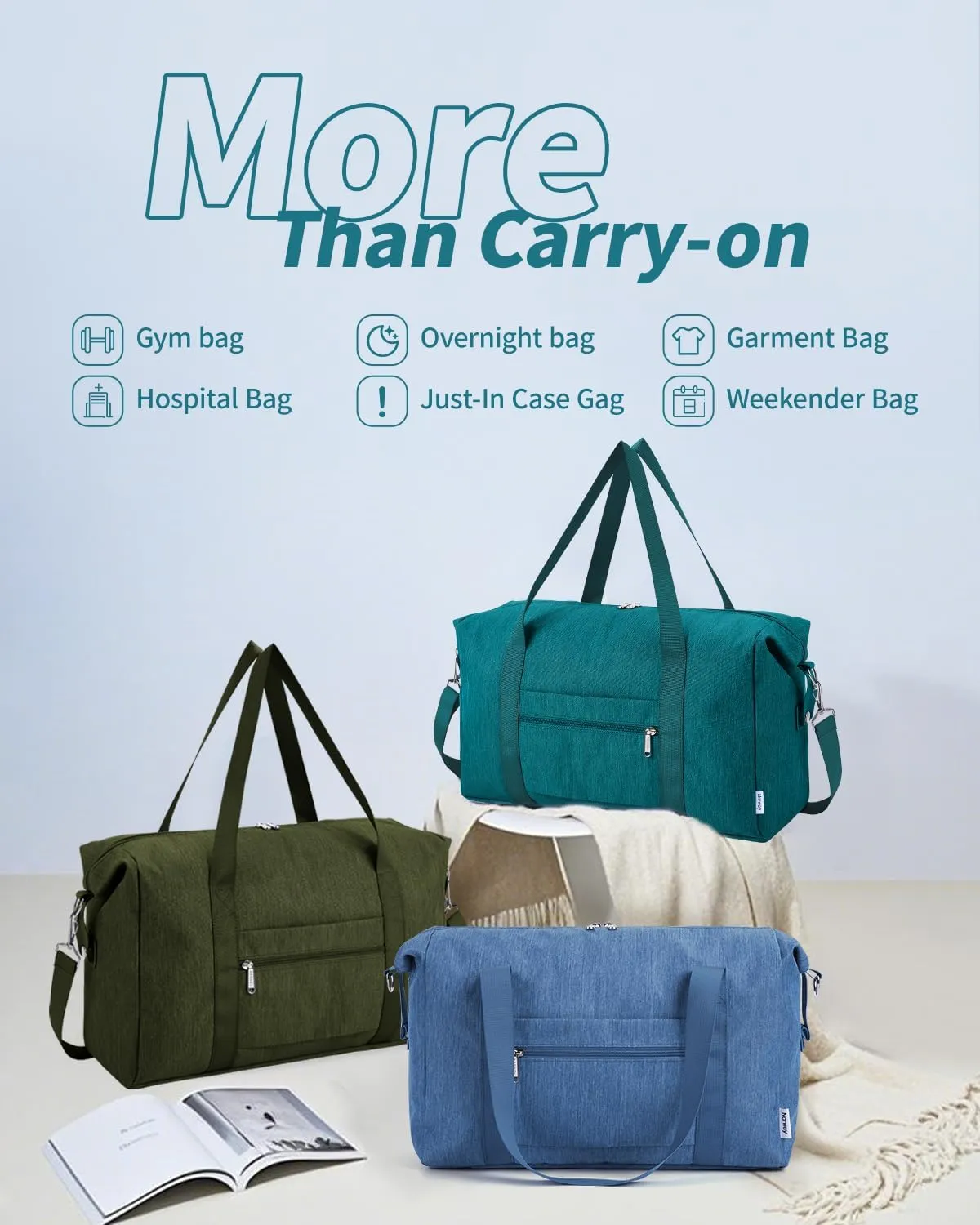 Narwey For Spirit Airlines Personal Item Bag 18x14x8 Foldable Duffle Bag for Travel Packable Duffel Bag for Traveling Carry on Bag for Airplanes Underseat Overnight for Women and Men (Teal)