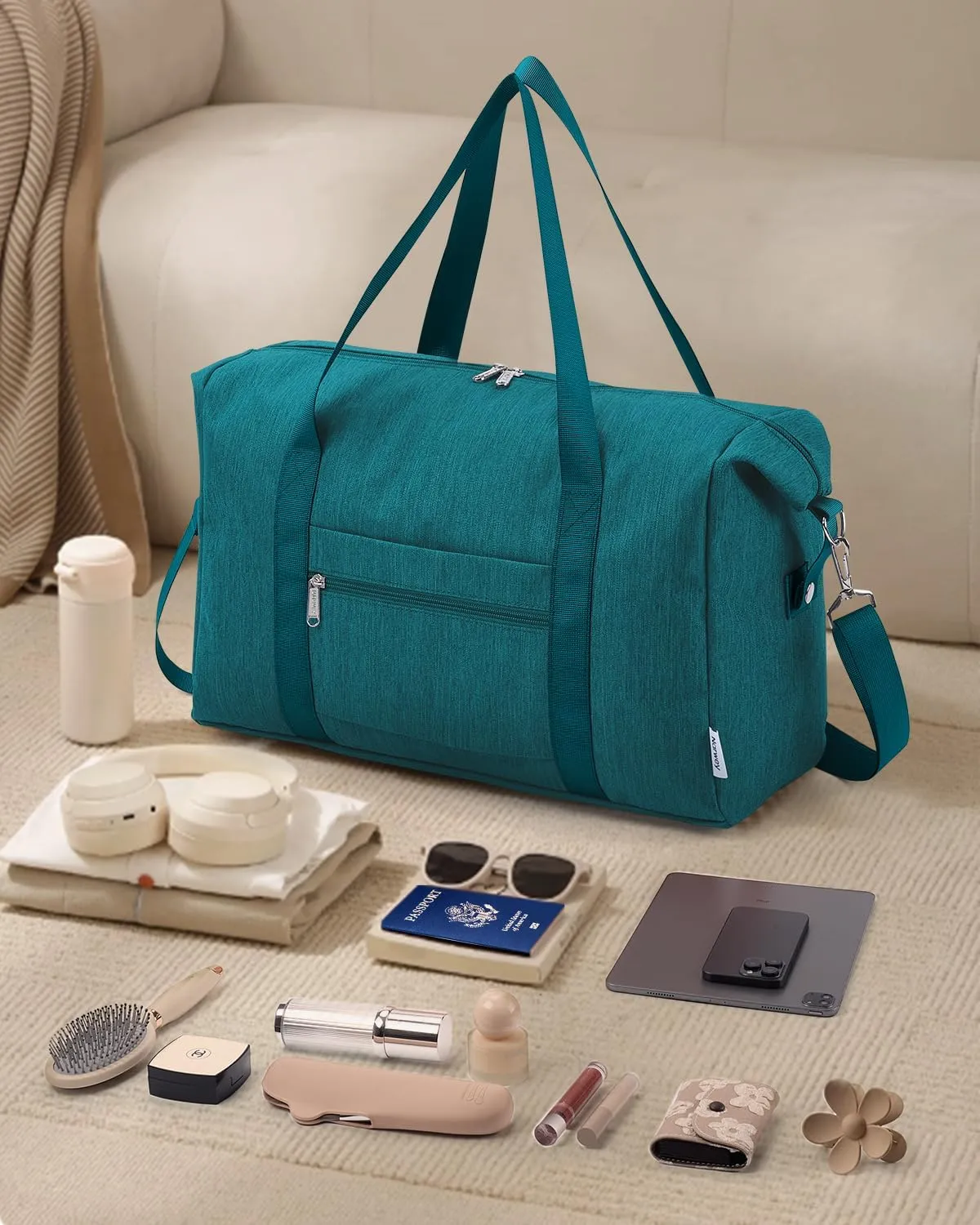 Narwey For Spirit Airlines Personal Item Bag 18x14x8 Foldable Duffle Bag for Travel Packable Duffel Bag for Traveling Carry on Bag for Airplanes Underseat Overnight for Women and Men (Teal)