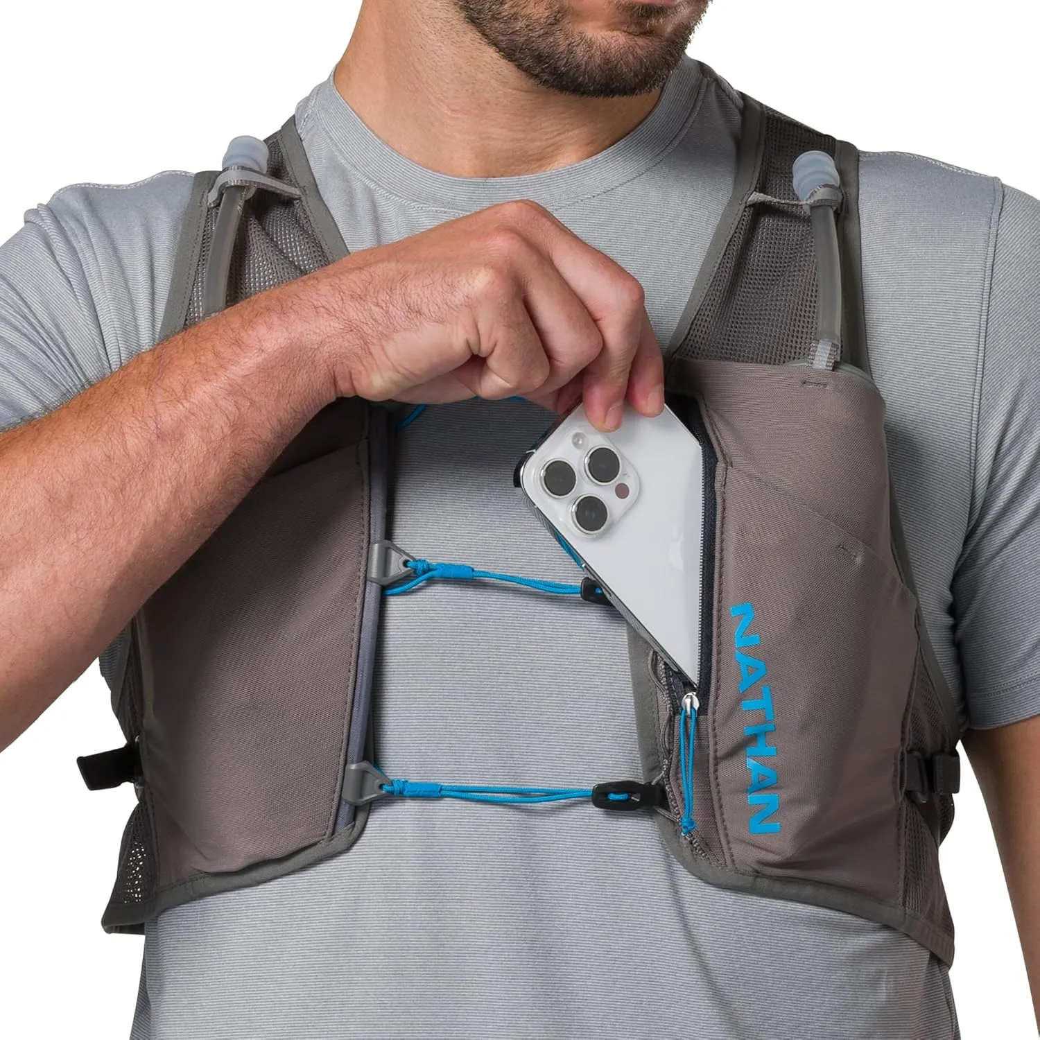 Nathan Hydration Vest - Lightweight, Quick-Fit Fix, Reflective, 4L Storage, Six Pockets, Two 14oz Flasks, Pinnacle Breeze