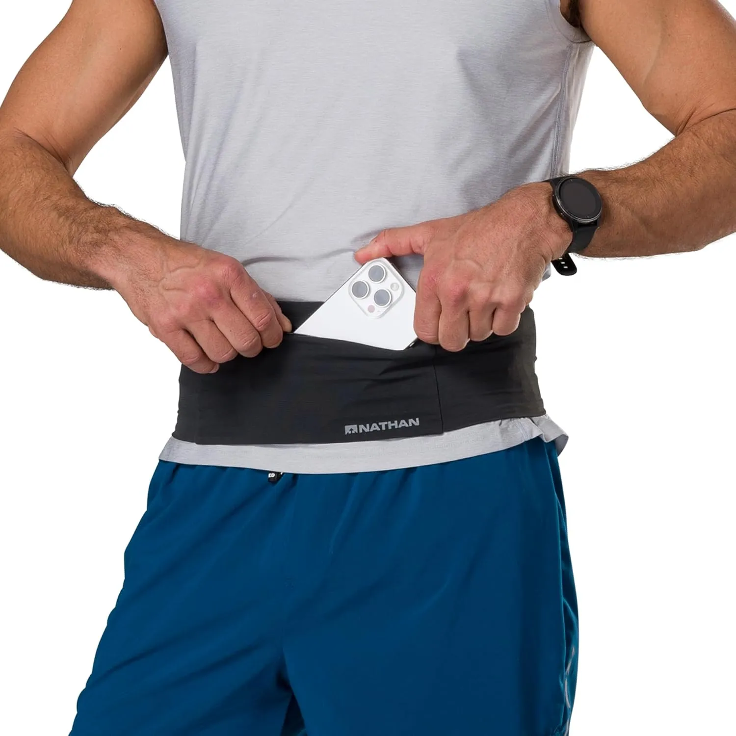 Nathan Zipster Max Running Belt. Bounce Free Waist Pack. Extra Large Zipper Pocket in Front for all Phones. 4 Pockets Total Fanny Pack