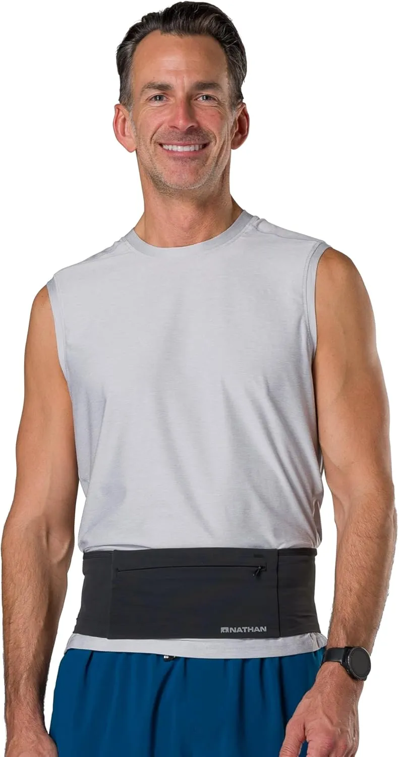 Nathan Zipster Max Running Belt. Bounce Free Waist Pack. Extra Large Zipper Pocket in Front for all Phones. 4 Pockets Total Fanny Pack