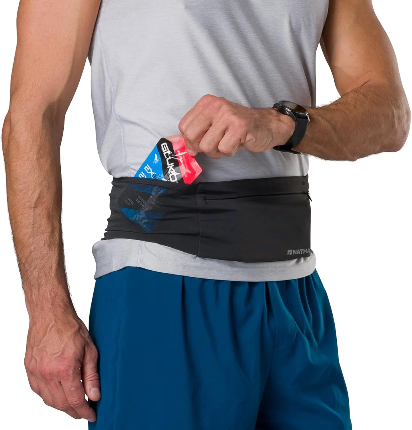 Nathan Zipster Max Running Belt. Bounce Free Waist Pack. Extra Large Zipper Pocket in Front for all Phones. 4 Pockets Total Fanny Pack