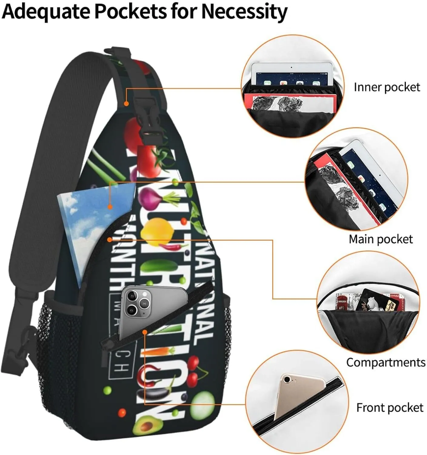 National Nutrition Small Crossbody Backpack Sling Bag For Men Women Mini One Shoulder Chest Bags Gym Sport Travel Hiking Daypack