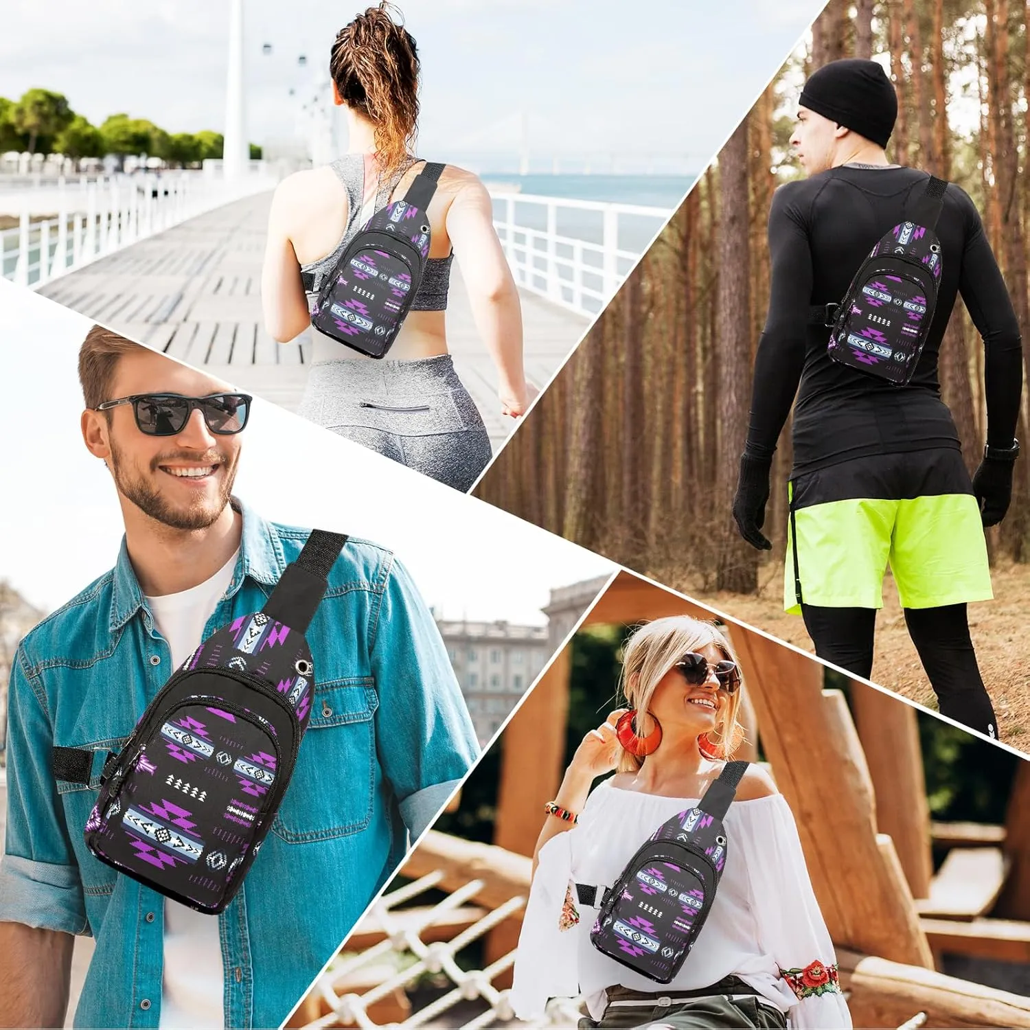 Native Southwest American Crossbody Sling Bags for Men and Women - Adjustable Strap, Lightweight Shoulder Chest Bag