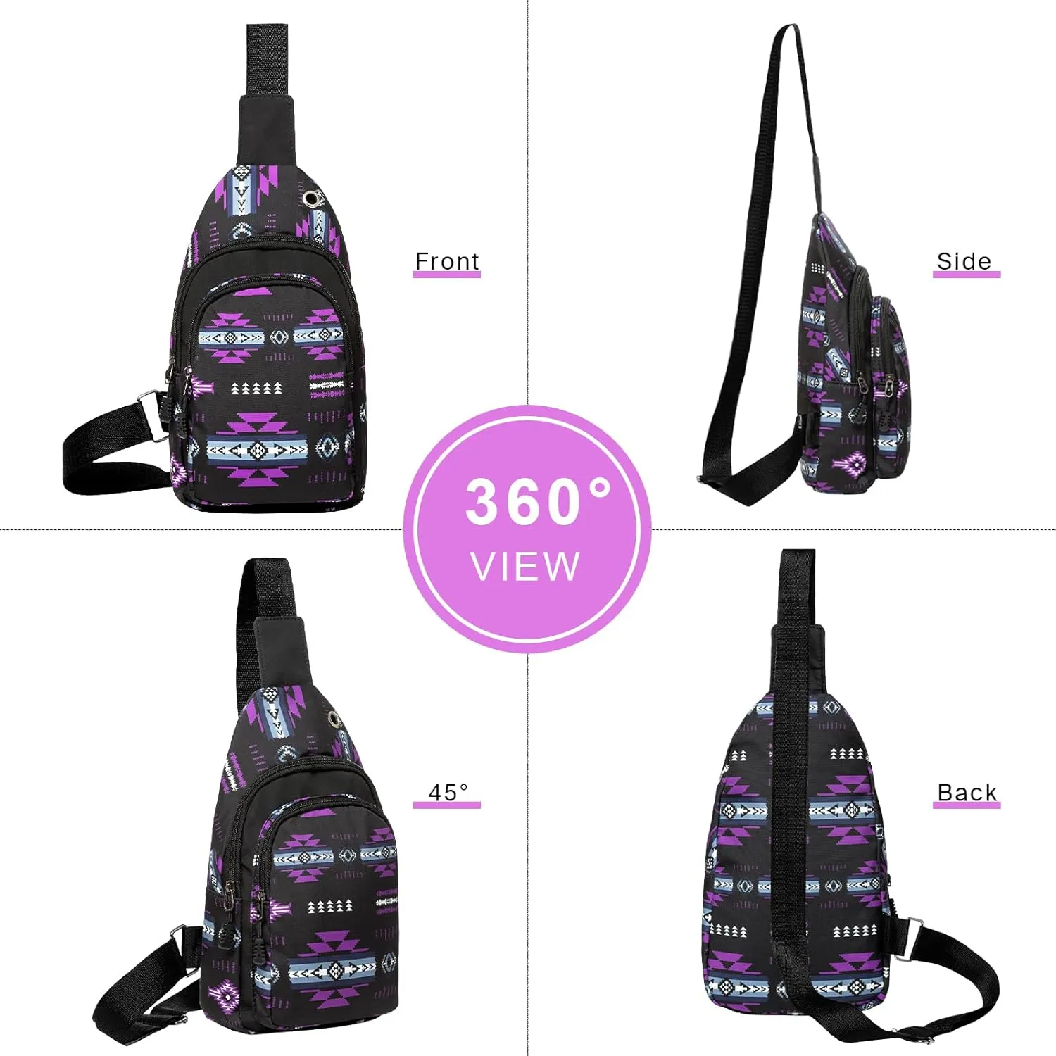 Native Southwest American Crossbody Sling Bags for Men and Women - Adjustable Strap, Lightweight Shoulder Chest Bag