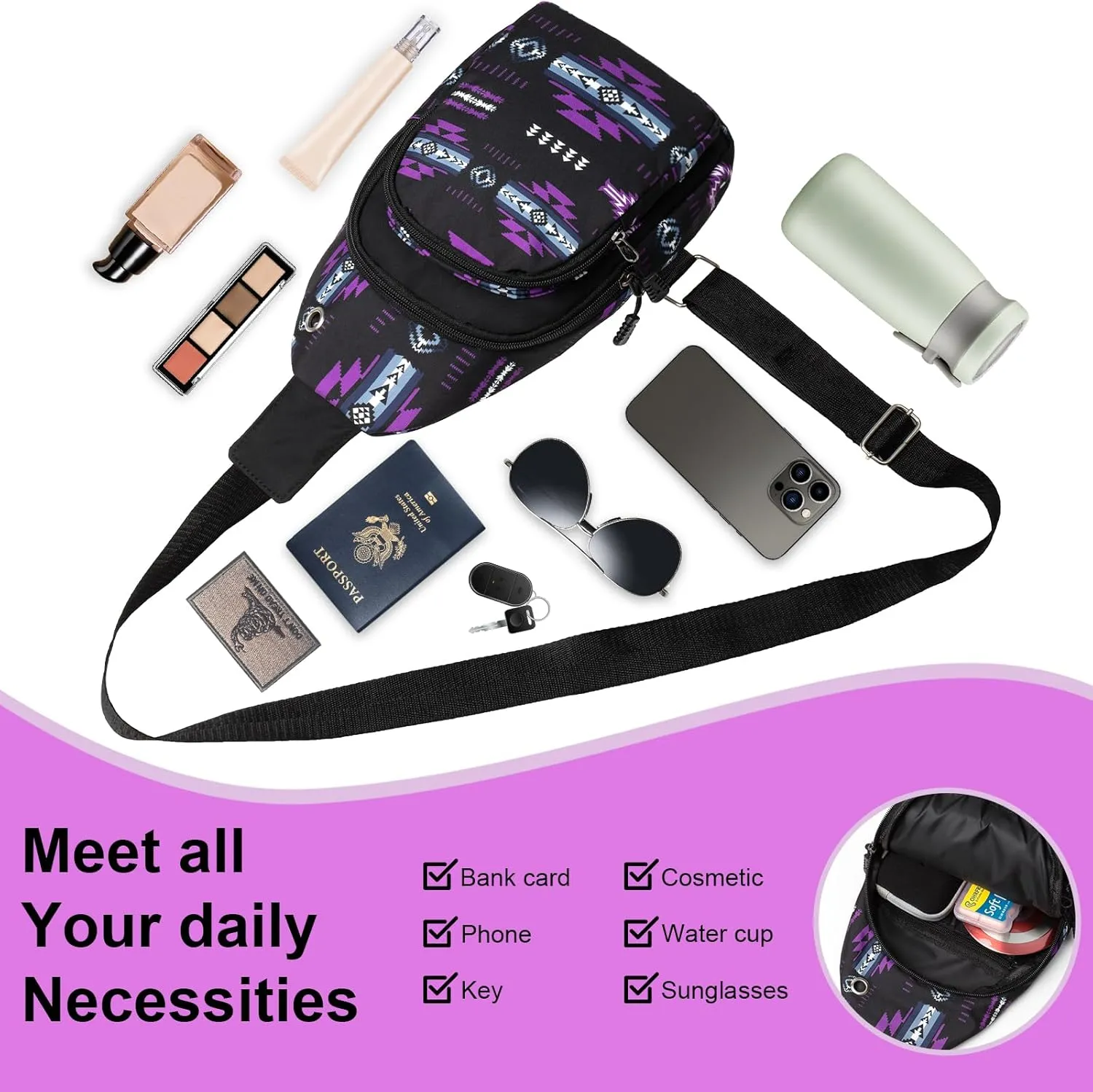 Native Southwest American Crossbody Sling Bags for Men and Women - Adjustable Strap, Lightweight Shoulder Chest Bag