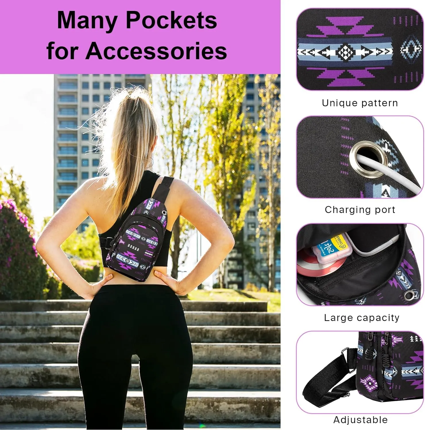 Native Southwest American Crossbody Sling Bags for Men and Women - Adjustable Strap, Lightweight Shoulder Chest Bag