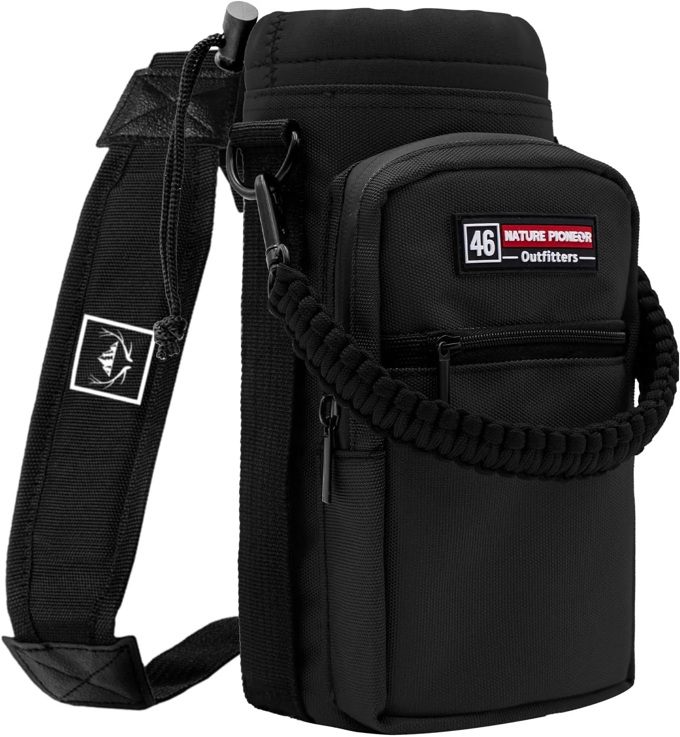 NATURE PIONEOR Water Bottle Carrier with Adjustable Strap - Insulated Sleeve Pouch Water Bottle Holder Bag with Paracord Handle & 2 Storage Pockets for 18/24/25/26/32/36/40/46oz, Hiking, Camping, Gym