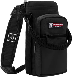 NATURE PIONEOR Water Bottle Carrier with Adjustable Strap - Insulated Sleeve Pouch Water Bottle Holder Bag with Paracord Handle & 2 Storage Pockets for 18/24/25/26/32/36/40/46oz, Hiking, Camping, Gym