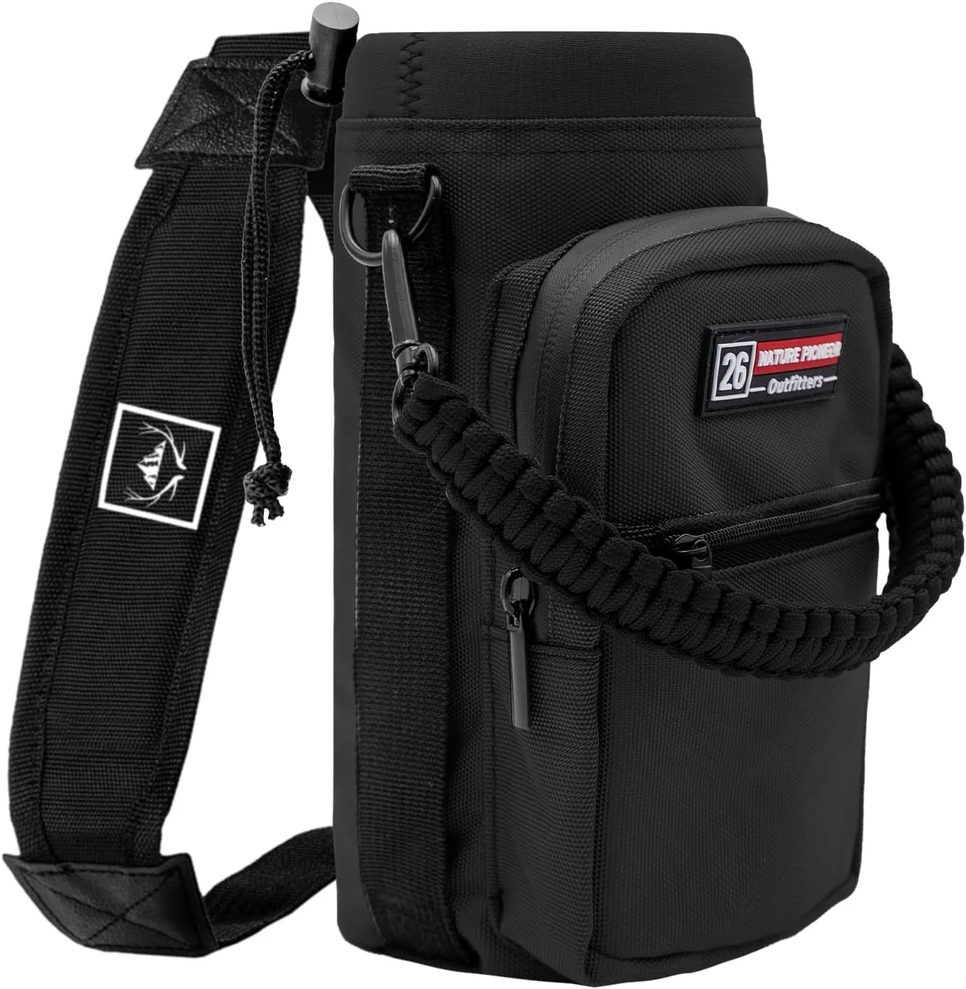 NATURE PIONEOR Water Bottle Carrier with Adjustable Strap - Insulated Sleeve Pouch Water Bottle Holder Bag with Paracord Handle & 2 Storage Pockets for 18/24/25/26/32/36/40/46oz, Hiking, Camping, Gym