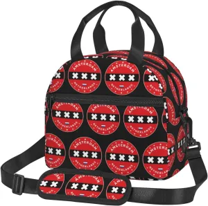 Netherlands Amsterdam Flag Circle Lunch Bag Portable Lunch Box Reusable Sling Lunchbags Insulated Tote Bags Cooler Meal Organizer with Removable Strap for Office Picnic