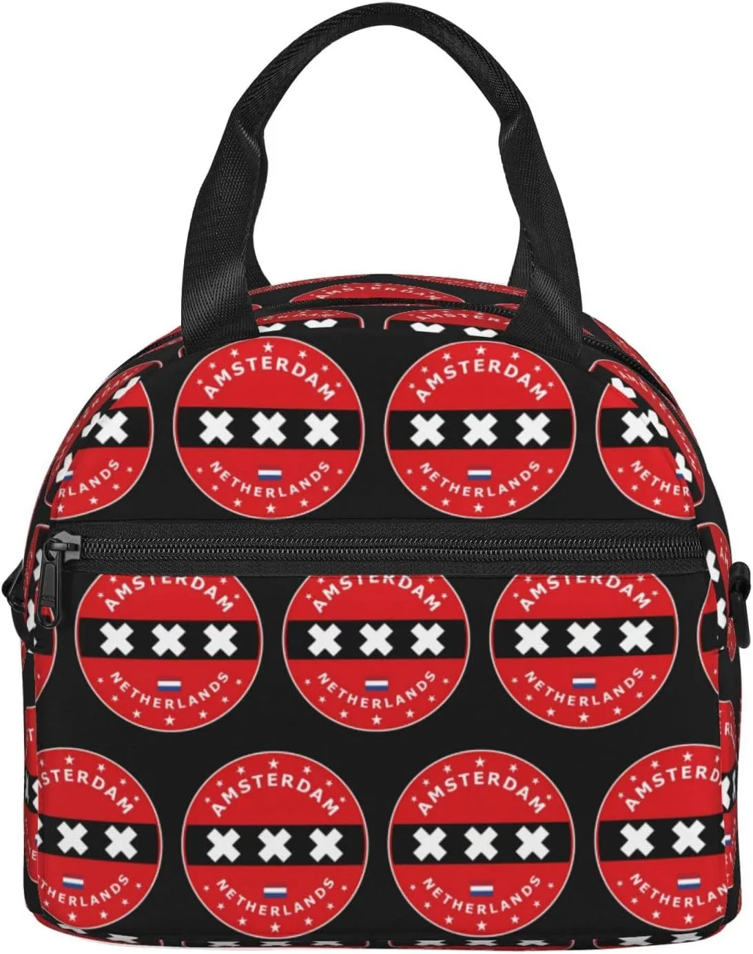 Netherlands Amsterdam Flag Circle Lunch Bag Portable Lunch Box Reusable Sling Lunchbags Insulated Tote Bags Cooler Meal Organizer with Removable Strap for Office Picnic