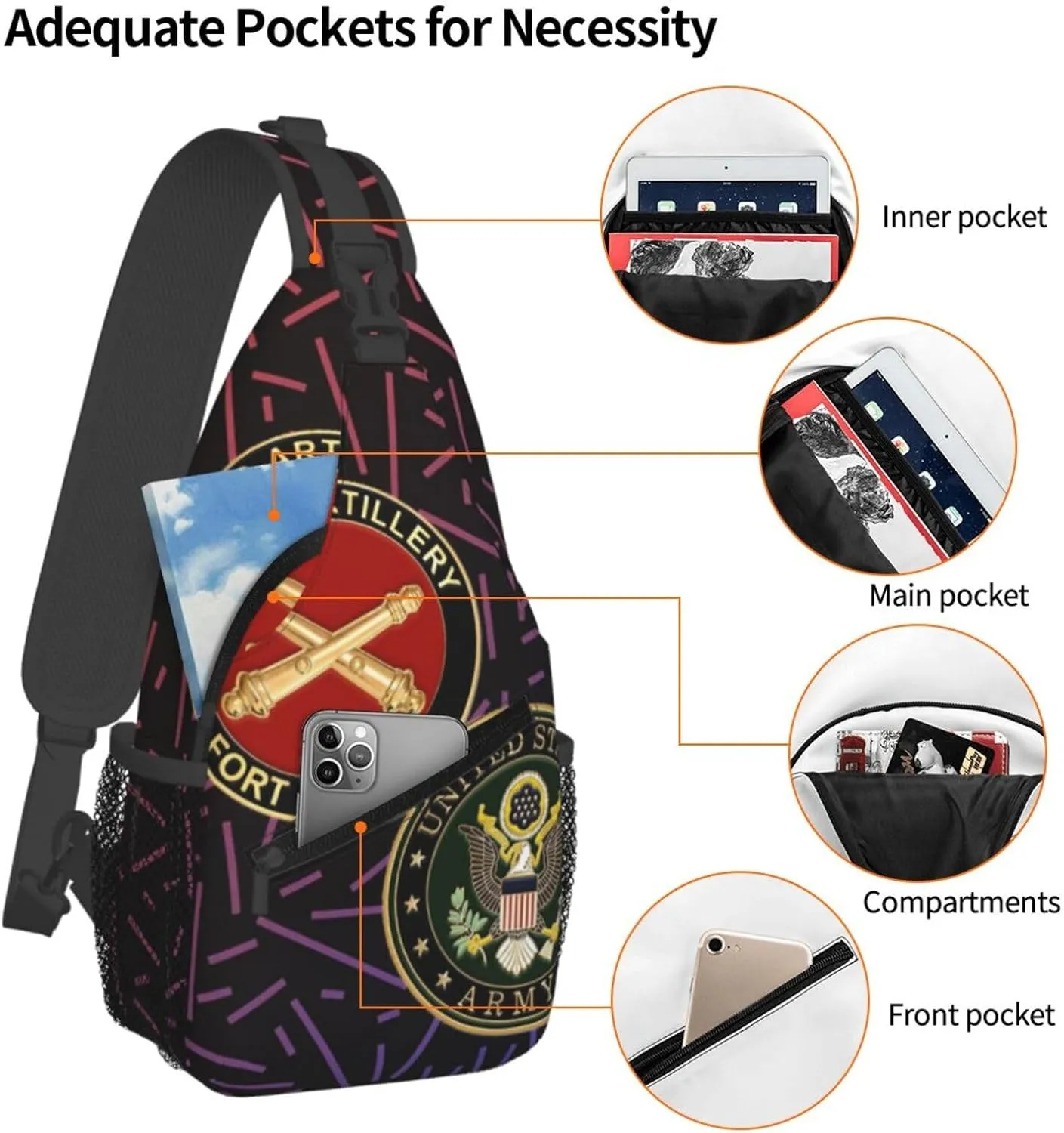 New A-rmy Field Artillery Fort Sill Ok Small Crossbody Backpack Sling Bag For Men Women Mini One Shoulder Chest Bags Gym Sport Travel Hiking Daypack