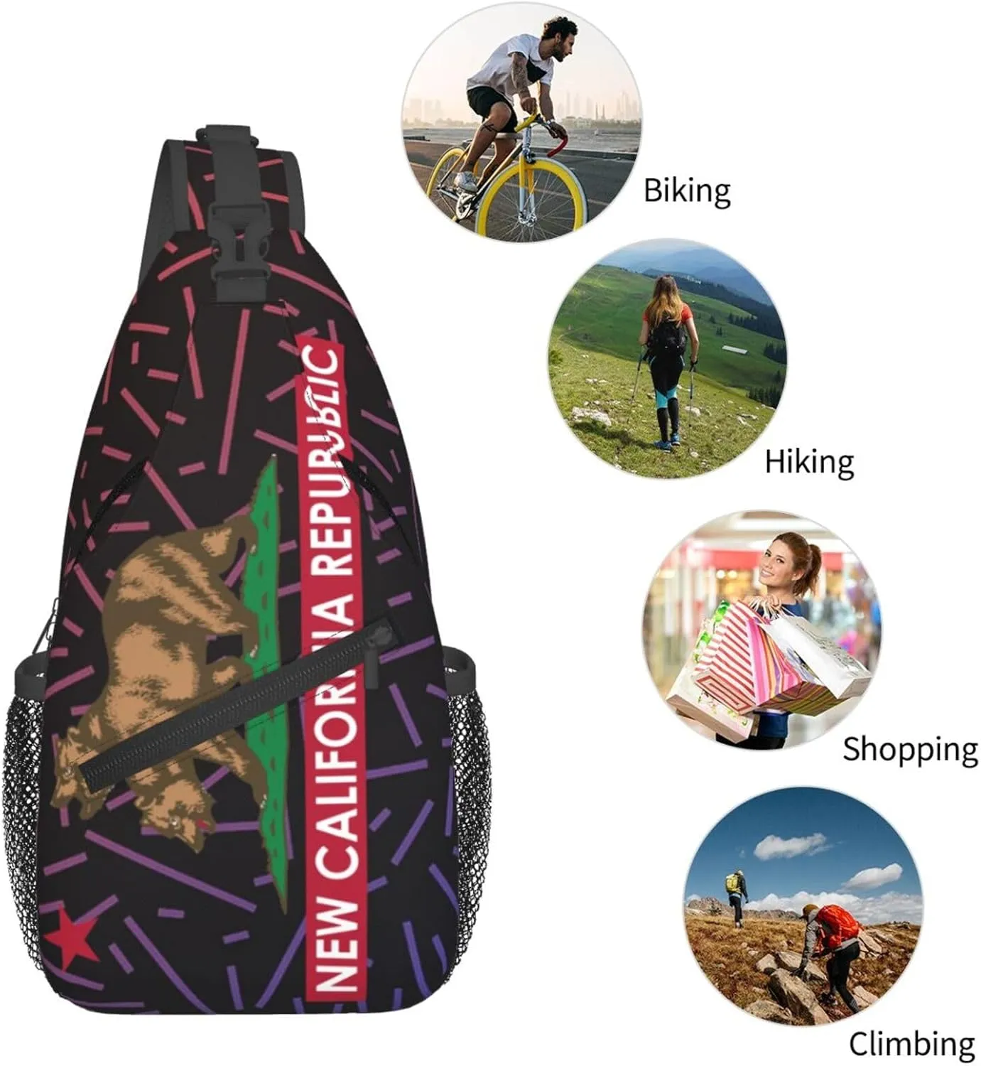 New California Republic Small Crossbody Backpack Sling Bag For Men Women Mini One Shoulder Chest Bags Gym Sport Travel Hiking Daypack