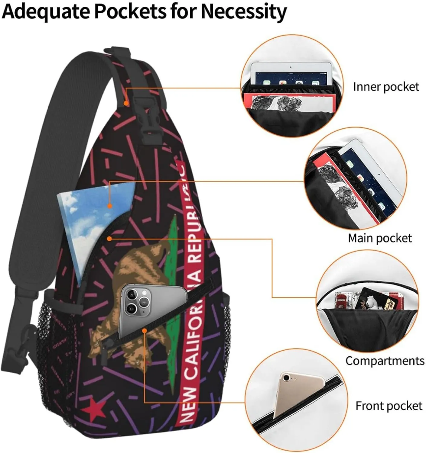 New California Republic Small Crossbody Backpack Sling Bag For Men Women Mini One Shoulder Chest Bags Gym Sport Travel Hiking Daypack
