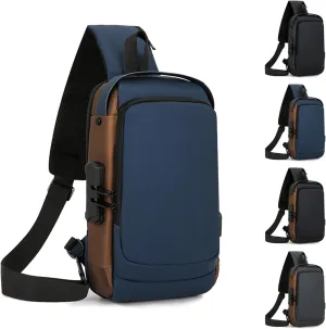 New Carbon Fiber Streamline Anti, 2025 New Anti-Theft Backpack, Usb Waterproof, Crossbody, Sport Waterproof Shoulder Bag (blue)