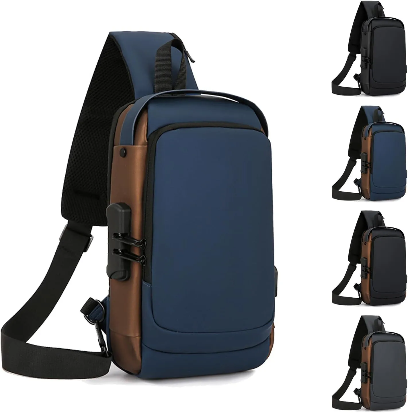 New Carbon Fiber Streamline Anti, 2025 New Anti-Theft Backpack, Usb Waterproof, Crossbody, Sport Waterproof Shoulder Bag (blue)