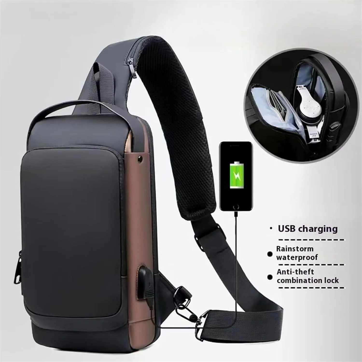 New Carbon Fiber Streamline Anti, 2025 New Anti-Theft Backpack, Usb Waterproof, Crossbody, Sport Waterproof Shoulder Bag (blue)