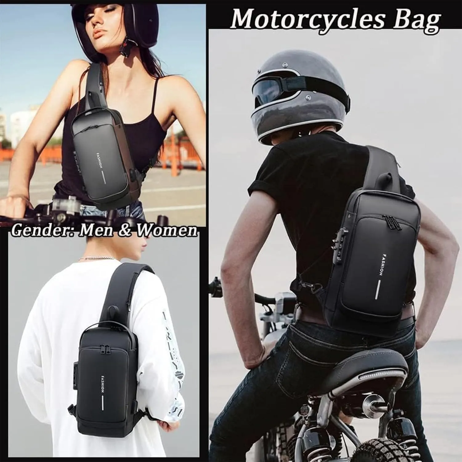 New Carbon Fiber Streamline Anti-Theft Sling Bag, USB Charging Waterproof Crossbody Backpack with Hidden Compartments (Black Gold)