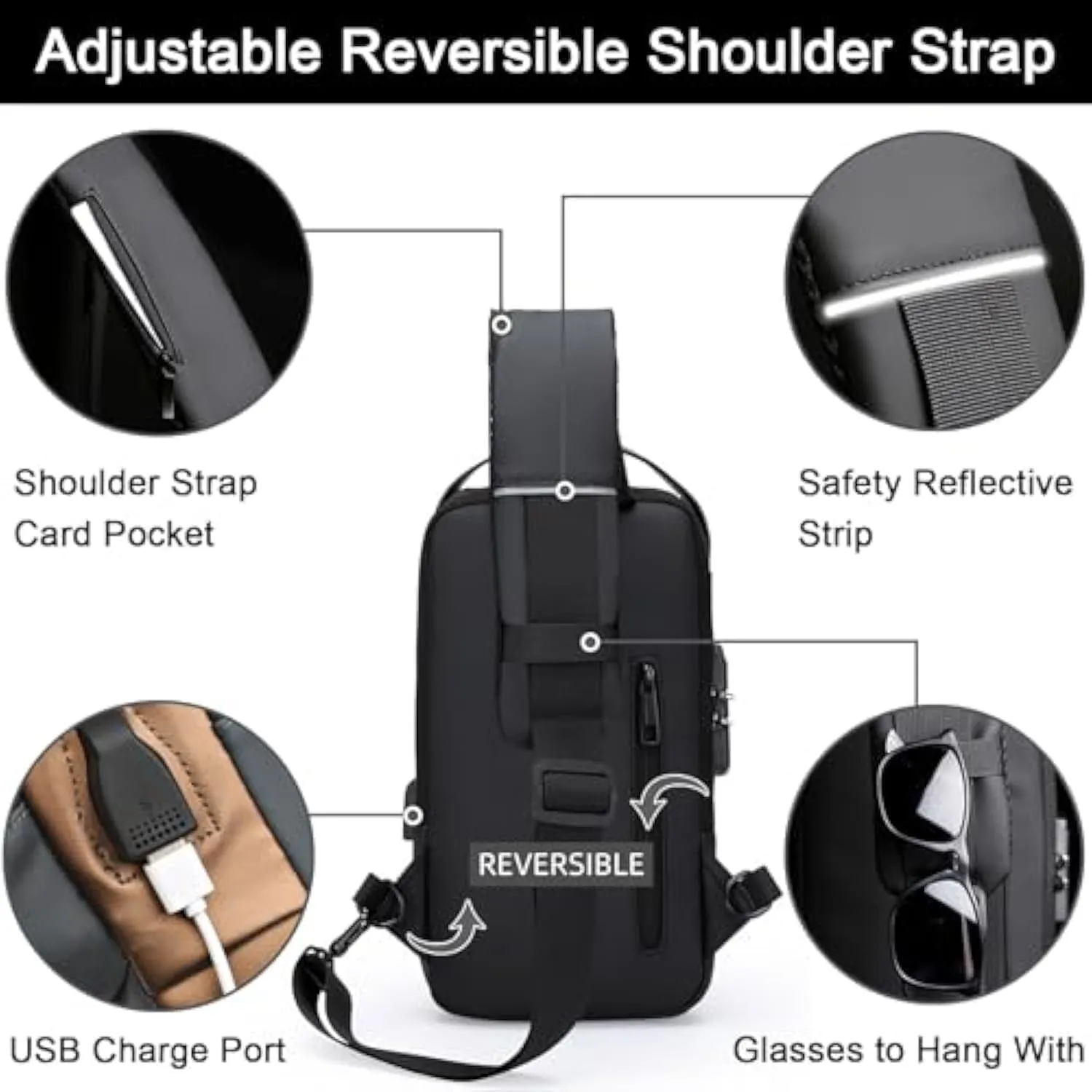 New Carbon Fiber Streamline Anti-Theft Sling Bag, USB Charging Waterproof Crossbody Backpack with Hidden Compartments (Black Gold)