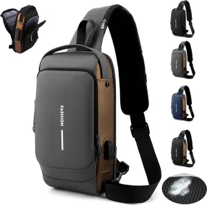 New Carbon Fiber Streamline Anti-Theft Sling Bag, USB Charging Waterproof Crossbody Backpack with Hidden Compartments (Gray)