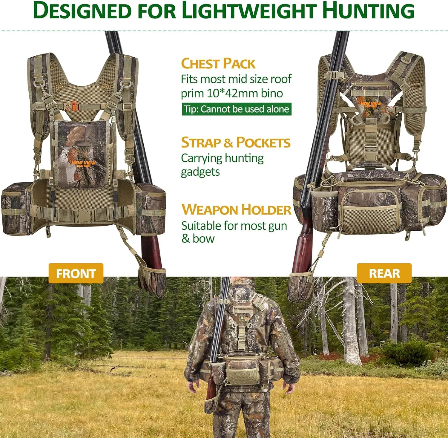 NEW VIEW Hunting Fanny Waist Pack for Men, Camo Waist Pack for Hunter, Fanny Hunting Backpack with Rifle & Bow Holder