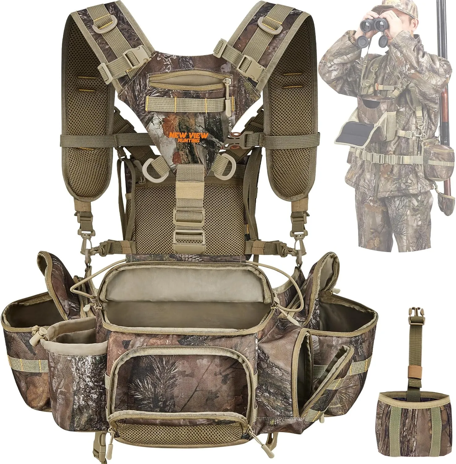NEW VIEW Hunting Fanny Waist Pack for Men, Camo Waist Pack for Hunter, Fanny Hunting Backpack with Rifle & Bow Holder