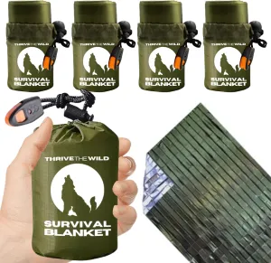 Next-Gen 4-Pack Ultra-Durable Emergency Blankets - Extra-Thick, Waterproof Mylar with Whistles, Storage Pouches - Ideal for Camping, Hiking & Survival Gear
