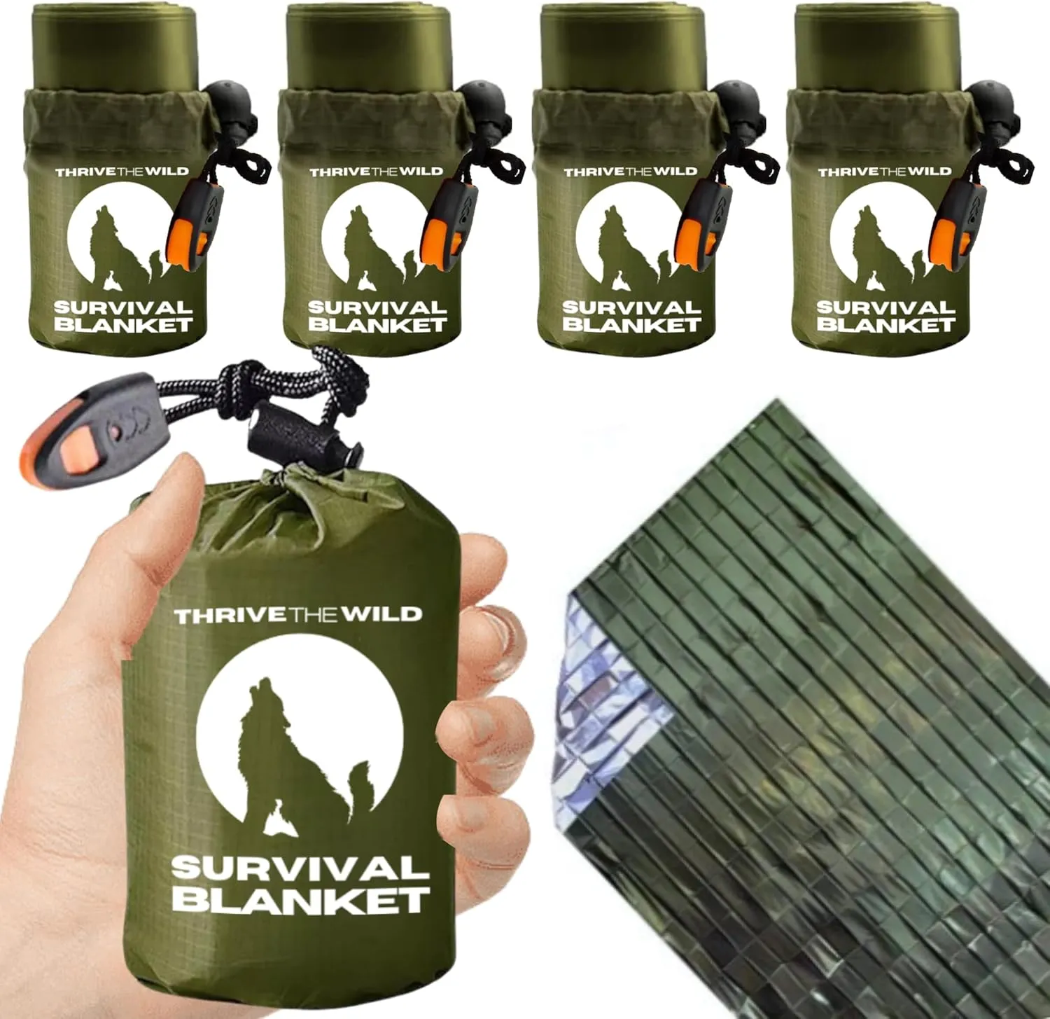 Next-Gen 4-Pack Ultra-Durable Emergency Blankets - Extra-Thick, Waterproof Mylar with Whistles, Storage Pouches - Ideal for Camping, Hiking & Survival Gear