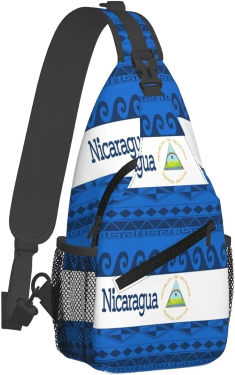 Nicaragua Flag Crossbody Bags Sling Backpack Cross Chest Bag Sports Shoulder Bag Gym Fanny Pack Adjustable Cycling Daypack Diagonally Rucksack for Running